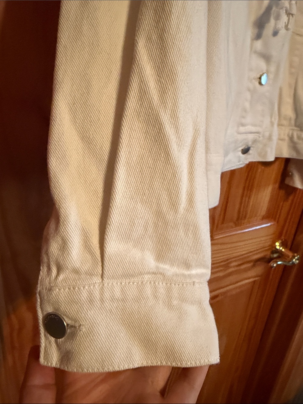 Democracy White Hooded Denim Jacket with Snap Front - Picture 5 of 7